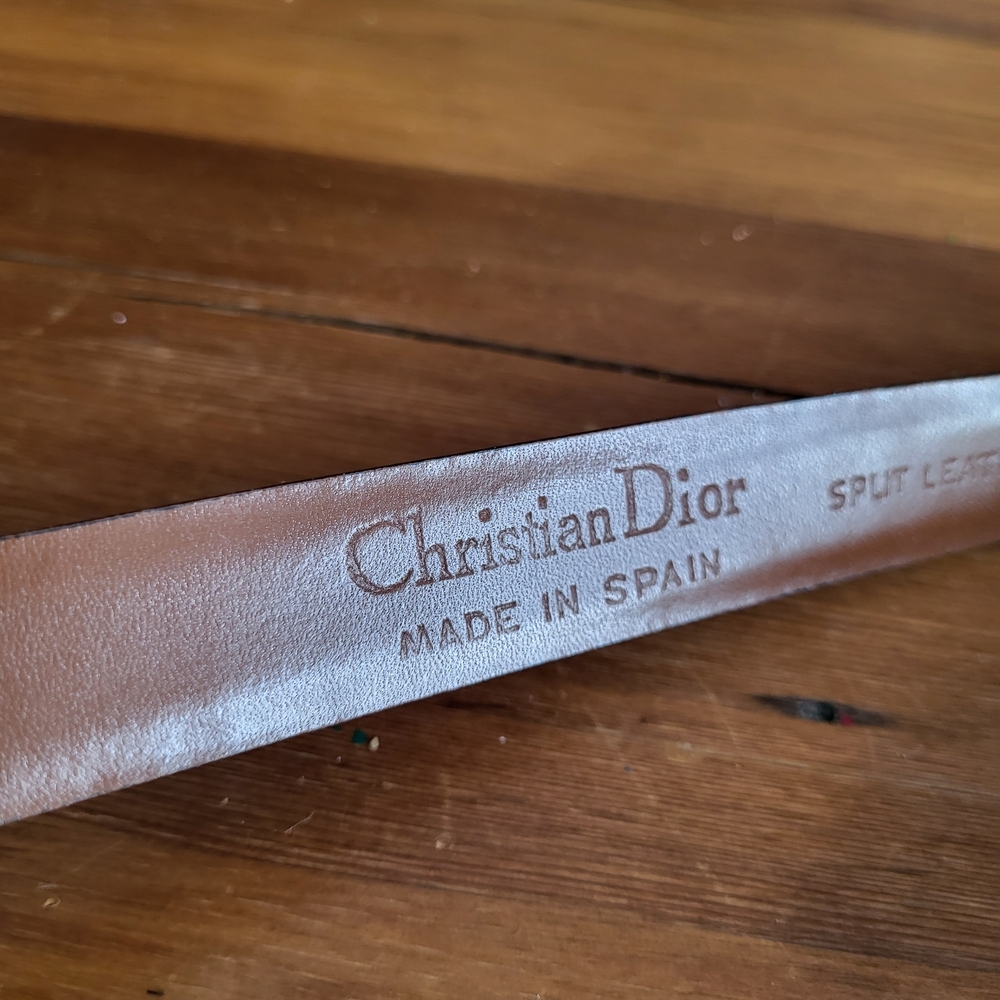Chriatian Dior Men's Brown Leather Belt with Gold Tone Buckle - Picture 2 of 6
